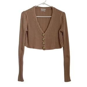 Urban Outfitters Brown Cropped Ribbed Cardigan V-Neck Button Front Small